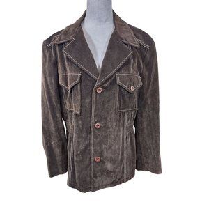 Vintage Shanhouse Faux Suede Jacket Brown Sport Coat Lined 2 Pocket Size 42